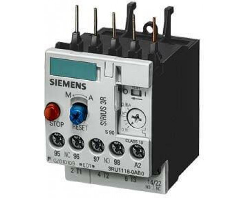 Siemens 3RU1116-1AB0 Реле перегрузки, 1.1..1.6 А, 1НО+1НЗ, типоразмер S00, класс 10 Siemens 3RU1116-1AB0 Реле перегрузки, 1.1..1.6 А, 1НО+1НЗ, типоразмер S00, класс 10