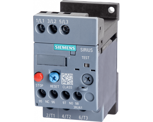 Siemens 3RU6116-1GB1 Реле перегрузки 4.5...6.3 А, размер S00, класс 10 для защиты электродвигателя Siemens 3RU6116-1GB1 Реле перегрузки 4.5...6.3 А, размер S00, класс 10 для защиты электродвигателя