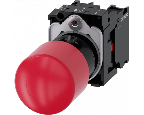 Siemens 3SU1100-1GB20-1PA0 Кнопка аварийного останова, 22 мм, круглая, красная, с держателем, поворотный механизм Siemens 3SU1100-1GB20-1PA0 Кнопка аварийного останова, 22 мм, круглая, красная, с держателем, поворотный механизм