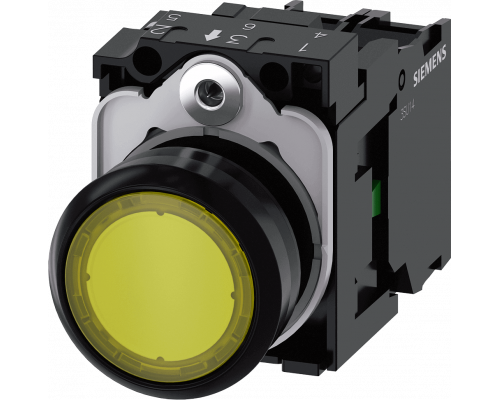 Siemens 3SU1103-0AB30-1BA0 Кнопка с подсветкой, 22mm, круглая, пластик, желтая, плоская, 1NO, винтовые клеммы Siemens 3SU1103-0AB30-1BA0 Кнопка с подсветкой, 22mm, круглая, пластик, желтая, плоская, 1NO, винтовые клеммы