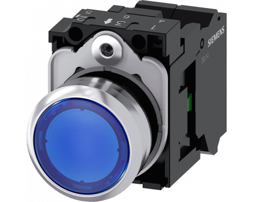 Siemens 3SU1153-0AB50-3BA0 Кнопка с подсветкой, 22mm, круглая, металлическая, синяя, плоская, контакты мгновенного действия Siemens 3SU1153-0AB50-3BA0 Кнопка с подсветкой, 22mm, круглая, металлическая, синяя, плоская, контакты мгновенного действия
