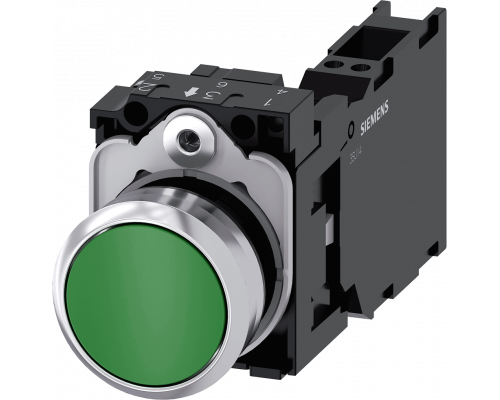 Siemens 3SU1150-0AB40-3FA0 Кнопка, 22mm, круглая, металлическая, зеленая, плоская, 1NO+1NC Siemens 3SU1150-0AB40-3FA0 Кнопка, 22mm, круглая, металлическая, зеленая, плоская, 1NO+1NC