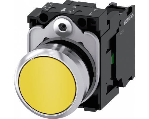 Siemens 3SU1150-0AB30-1BA0 Кнопка, 22mm, круглая, металлическая, глянцевая, желтая, плоская, 1NO, винтовые клеммы Siemens 3SU1150-0AB30-1BA0 Кнопка, 22mm, круглая, металлическая, глянцевая, желтая, плоская, 1NO, винтовые клеммы