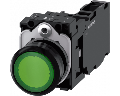 Siemens 3SU1103-0AB40-1FA0 Кнопка с подсветкой, 22mm, круглая, пластик, зелёная, плоская, 1NO+1NC Siemens 3SU1103-0AB40-1FA0 Кнопка с подсветкой, 22mm, круглая, пластик, зелёная, плоская, 1NO+1NC
