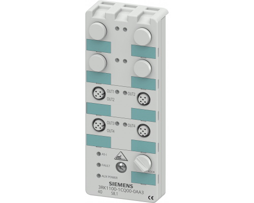 Siemens 3RK1100-1CQ00-0AA3 Модуль ввода-вывода, 4 цифровых выхода, 2A, DC 24V, 4 x M12, As-интерфейс Siemens 3RK1100-1CQ00-0AA3 Модуль ввода-вывода, 4 цифровых выхода, 2A, DC 24V, 4 x M12, As-интерфейс