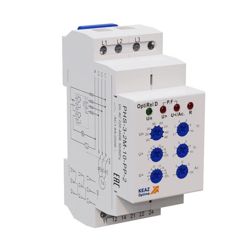 KEAZ Реле контроля фаз OptiRel D PHS-3-2M-10-PP-2 универсальное 3Ф 2СО KEAZ Реле контроля фаз OptiRel D PHS-3-2M-10-PP-2 универсальное 3Ф 2СО