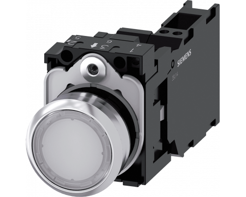 Siemens 3SU1156-0AB60-3FA0 Кнопка с подсветкой, 22mm, круглая, металлическая, белая, 1NO+1NC, пружинные клеммы Siemens 3SU1156-0AB60-3FA0 Кнопка с подсветкой, 22mm, круглая, металлическая, белая, 1NO+1NC, пружинные клеммы