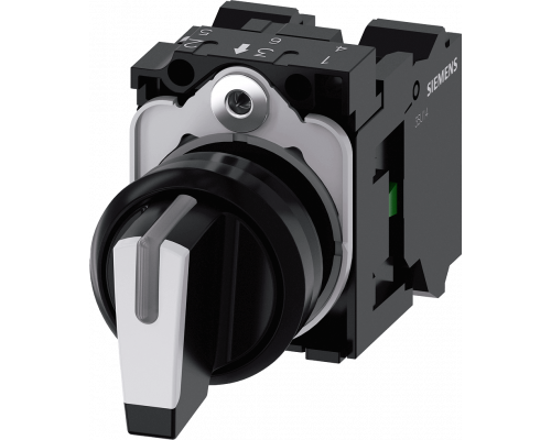 Siemens 3SU1100-2BL60-3NA0 Поворотный переключатель с подсветкой, 3 положения, 1NO+1NO, пластик, D22 Siemens 3SU1100-2BL60-3NA0 Поворотный переключатель с подсветкой, 3 положения, 1NO+1NO, пластик, D22