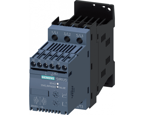 Siemens 3RW3014-1BB04 Устройство плавного пуска, типоразмер S00, 6.5A, 3 кВт/400V, до 40°C Siemens 3RW3014-1BB04 Устройство плавного пуска, типоразмер S00, 6.5A, 3 кВт/400V, до 40°C