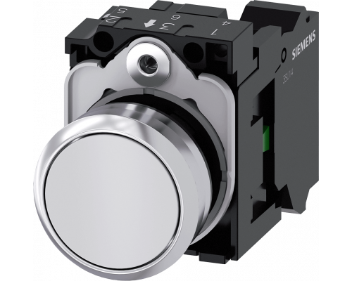 Siemens 3SU1150-0AB60-3BA0 Кнопка, 22mm, круглая, металлическая, белая, плоская, контакты мгновенного действия Siemens 3SU1150-0AB60-3BA0 Кнопка, 22mm, круглая, металлическая, белая, плоская, контакты мгновенного действия