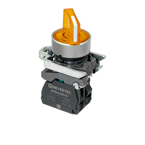 MTB4-BK25713 Переключатель на 2 положения с фиксацией и подсветкой, желтый, 1NO, 220V AC/DC, IP65, металл MTB4-BK25713 Переключатель на 2 положения с фиксацией и подсветкой, желтый, 1NO, 220V AC/DC, IP65, металл