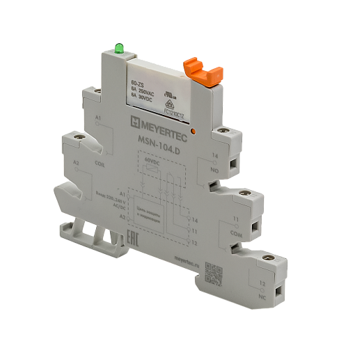 MSN-104.D Модуль реле 1-конт, 60VDC, ток 6А и колодка MSN-104.D Модуль реле 1-конт, 60VDC, ток 6А и колодка