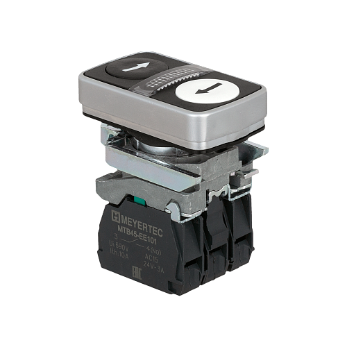 MTB4-BW35117 Кнопка двойная плоская с подсветкой, черная/белая, маркировка "стрелки ввлево-вправо", 2NO, 220V AC/DC, IP65, металл MTB4-BW35117 Кнопка двойная плоская с подсветкой, черная/белая, маркировка "стрелки ввлево-вправо", 2NO, 220V AC/DC, IP65, металл