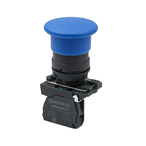 MTB5-AC61 Кнопка грибовидная синяя, 40 мм, пружиный возврат, 1NO, IP65, пластик MTB5-AC61 Кнопка грибовидная синяя, 40 мм, пружиный возврат, 1NO, IP65, пластик