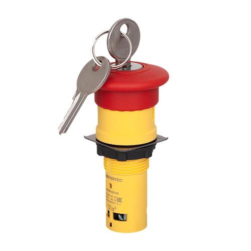 MTB8-ES142 Кнопка грибовидная красная с ключом, c фиксацией, 1 выемка, Ø 40 мм, 1NC, IP65, пластик MTB8-ES142 Кнопка грибовидная красная с ключом, c фиксацией, 1 выемка, Ø 40 мм, 1NC, IP65, пластик