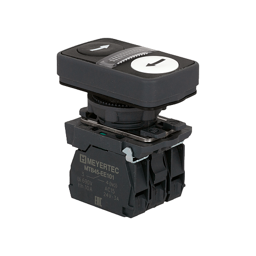 MTB5-AW35115 Кнопка двойная плоская с подсветкой, черная/белая, маркировка "стрелки влево-вправо", 2NO, 24V AC/DC, IP65, пластик MTB5-AW35115 Кнопка двойная плоская с подсветкой, черная/белая, маркировка "стрелки влево-вправо", 2NO, 24V AC/DC, IP65, пластик