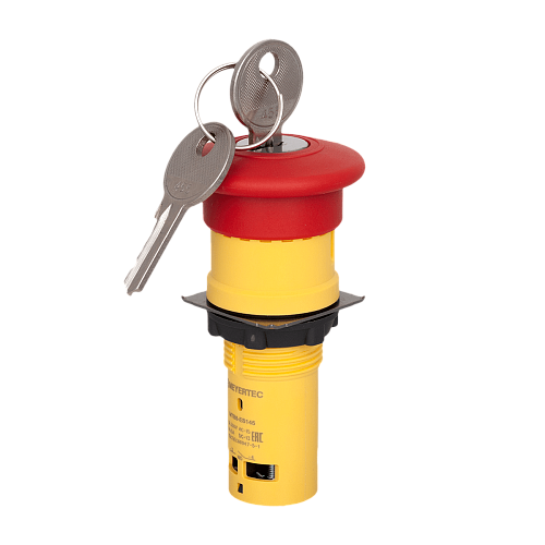 MTB8-ES145 Кнопка грибовидная красная с ключом, c фиксацией, 1 выемка Ø 40 мм, 1NO+1NC, IP65, пластик MTB8-ES145 Кнопка грибовидная красная с ключом, c фиксацией, 1 выемка Ø 40 мм, 1NO+1NC, IP65, пластик
