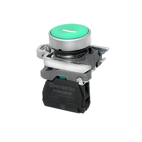 MTB4-BA31521 Кнопка плоская зеленая, маркировка "I", 1NO, IP65, металл MTB4-BA31521 Кнопка плоская зеленая, маркировка "I", 1NO, IP65, металл
