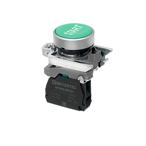 MTB4-BA31601 Кнопка плоская зеленая, маркировка "START", 1NO, IP65, металл MTB4-BA31601 Кнопка плоская зеленая, маркировка "START", 1NO, IP65, металл