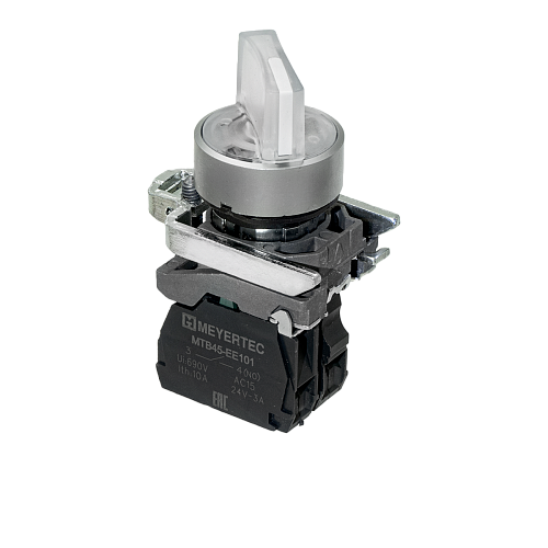 MTB4-BK31713 Переключатель на 3 положения с фиксацией и подсветкой, белый, 1NO, 220V AC/DC, IP65, металл MTB4-BK31713 Переключатель на 3 положения с фиксацией и подсветкой, белый, 1NO, 220V AC/DC, IP65, металл