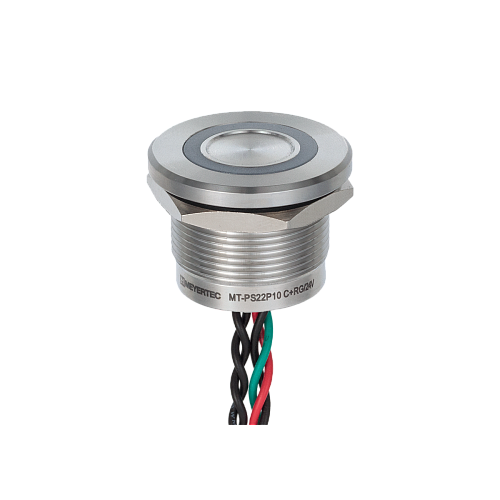 MT-PS22P1032RG Пьезокнопка, Ø22 мм, подсветка кольцом (красная/зеленая), 5-проводная (общий анод), NO, возврат, 24В AC/DC, IP68 MT-PS22P1032RG Пьезокнопка, Ø22 мм, подсветка кольцом (красная/зеленая), 5-проводная (общий анод), NO, возврат, 24В AC/DC, IP68