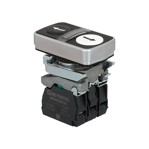 MTB4-BW28117 Кнопка двойная плоская с подсветкой, черная/белая, маркировка "стрелки вверх-вниз", 2NO, 220V AC/DC, IP65, металл MTB4-BW28117 Кнопка двойная плоская с подсветкой, черная/белая, маркировка "стрелки вверх-вниз", 2NO, 220V AC/DC, IP65, металл