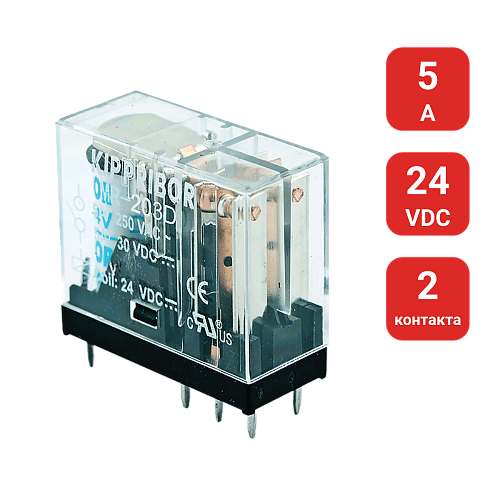 MR-203.D 2-конт. реле, 24VDC, ток 5А MR-203.D 2-конт. реле, 24VDC, ток 5А