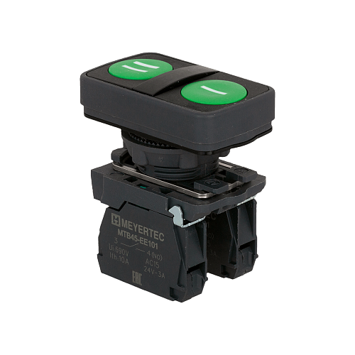 MTB5-AL2633 Кнопка двойная плоская, зеленая, маркировка "I+II", 2NO, IP65, пластик MTB5-AL2633 Кнопка двойная плоская, зеленая, маркировка "I+II", 2NO, IP65, пластик