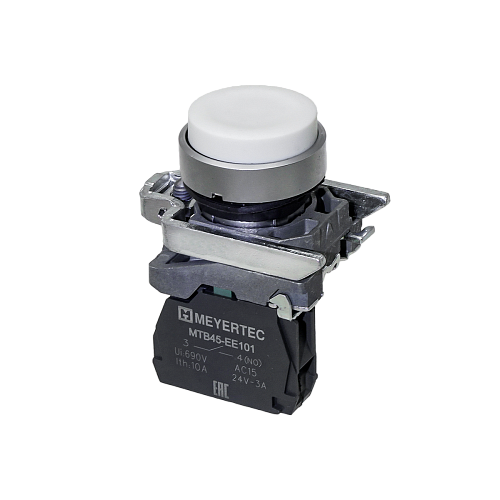 MTB4-BL11 Кнопка выступающая белая, 1NO, IP65, металл MTB4-BL11 Кнопка выступающая белая, 1NO, IP65, металл