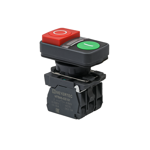 MTB5-AW84751 Кнопка двойная выступающая с подсветкой, красная/зеленая, маркировка "I+O", 1NO+1NC, 24V AC/DC, IP65, пластик MTB5-AW84751 Кнопка двойная выступающая с подсветкой, красная/зеленая, маркировка "I+O", 1NO+1NC, 24V AC/DC, IP65, пластик