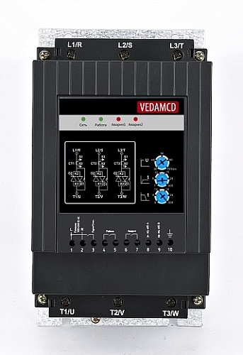 Устройство плавного пуска VEDA VM-10-PK55-0003-S2-CV2, (0,55кВт х 220В), 3,0 А, Напряжение управления питания 220В, без кнопки "Пуск" Устройство плавного пуска VEDA VM-10-PK55-0003-S2-CV2, (0,55кВт х 220В), 3,0 А, Напряжение управления питания 220В, без кнопки "Пуск"