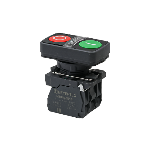 MTB5-AW83753 Кнопка двойная плоская с подсветкой, красная/зеленая, маркировка "I+O", 1NO+1NC, 220V AC/DC, IP65, пластик MTB5-AW83753 Кнопка двойная плоская с подсветкой, красная/зеленая, маркировка "I+O", 1NO+1NC, 220V AC/DC, IP65, пластик