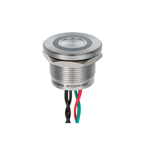 MT-PS22P01GR Пьезокнопка, Ø22 мм, подсветка кольцом (зеленая/красная), 4х-проводная, NC, возврат, 24В AC/DC, IP68 MT-PS22P01GR Пьезокнопка, Ø22 мм, подсветка кольцом (зеленая/красная), 4х-проводная, NC, возврат, 24В AC/DC, IP68